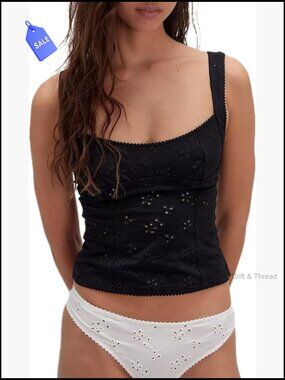 Y2K Sleeveless Scoop Neck Wide Strap Crop Tank Top Eyelet Cami Summer Going Out